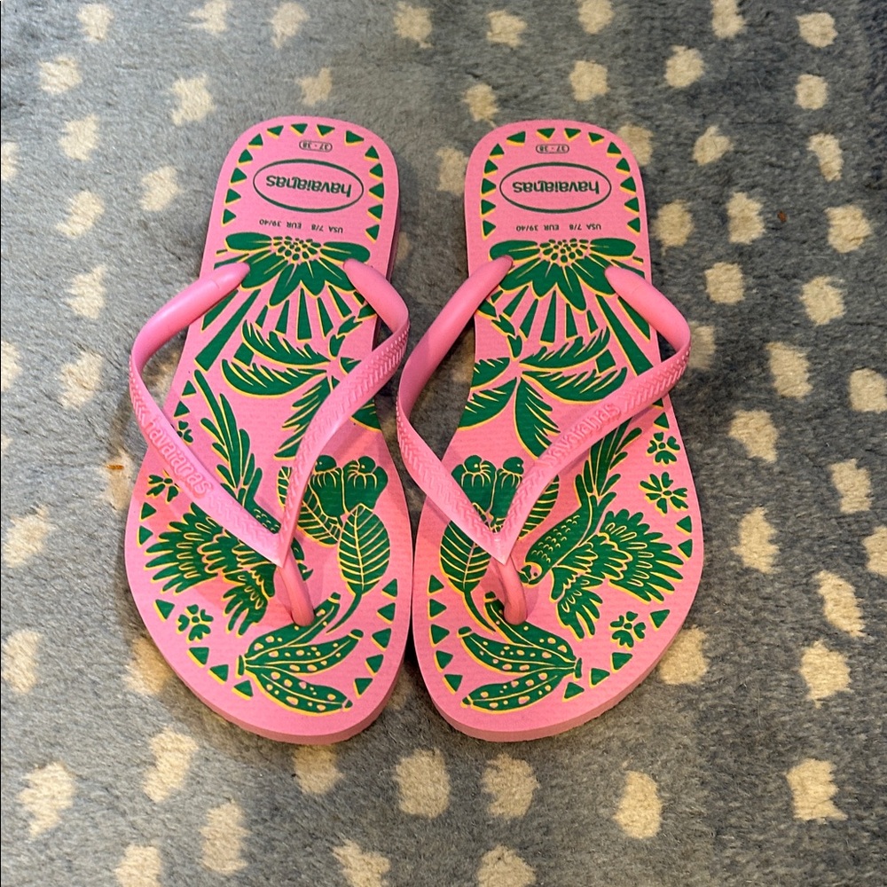 Havaianas Pink and Green Flip Flops 7